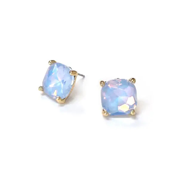 12mm Cushion Cut Square Crystal Glass Bead Stud Earrings - Pastel Peri Blue