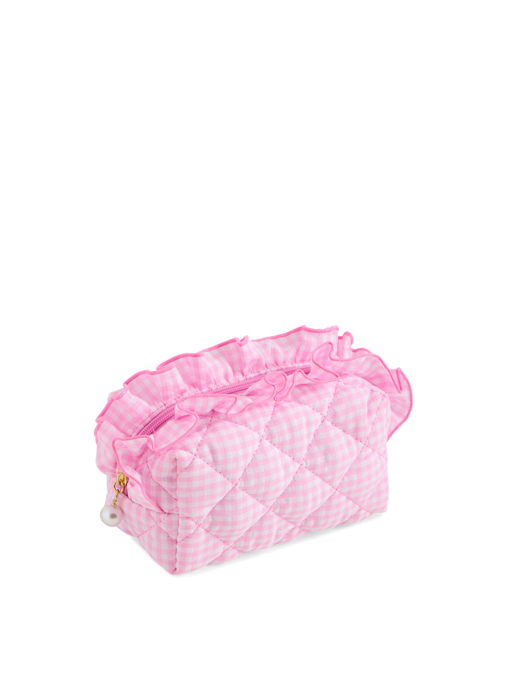 Shiraleah Pink & White Fancy Small Zip Pouch Ruffle Bag Measures L 7” x W 3.5” x H 4"