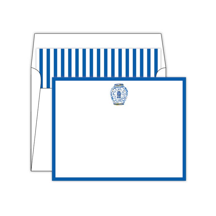 Blue Chinoiserie Jar with Navy Border Social Set