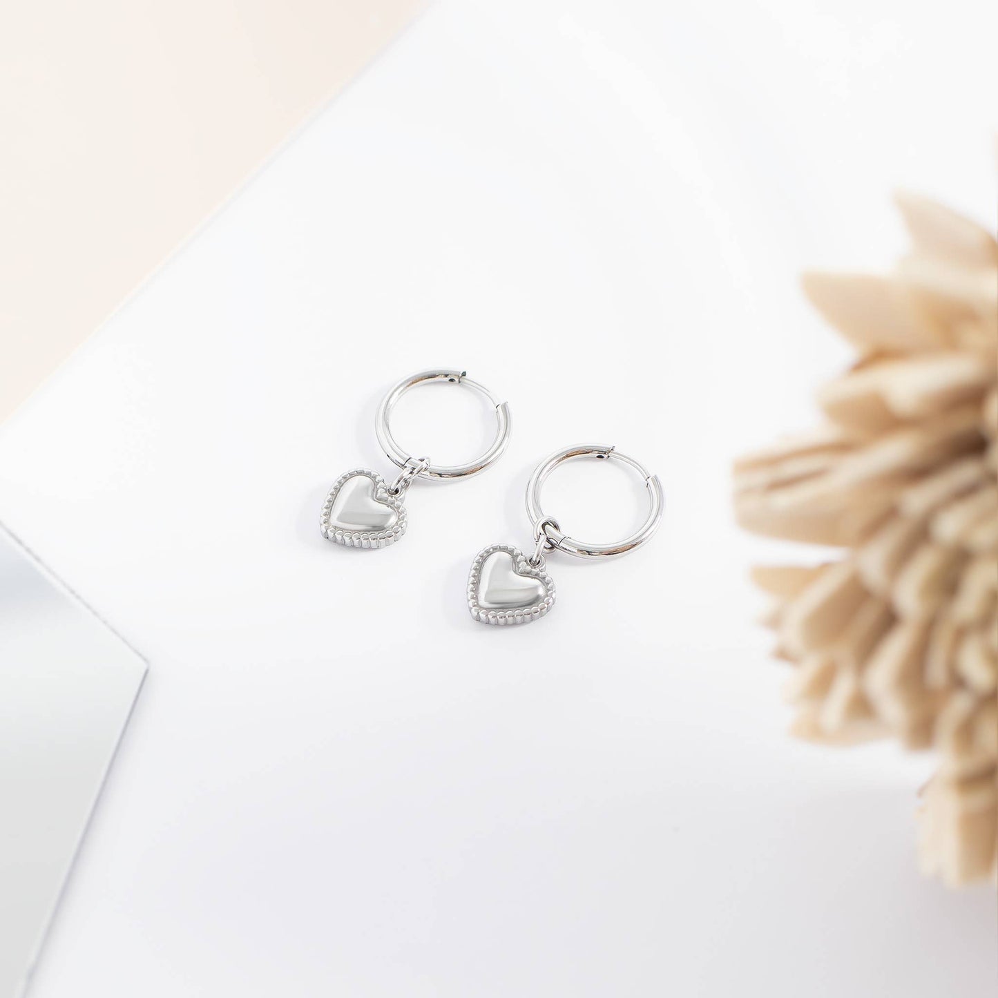 18K Gold PVD Stainless Steel Heart Pendant Hoop Earrings