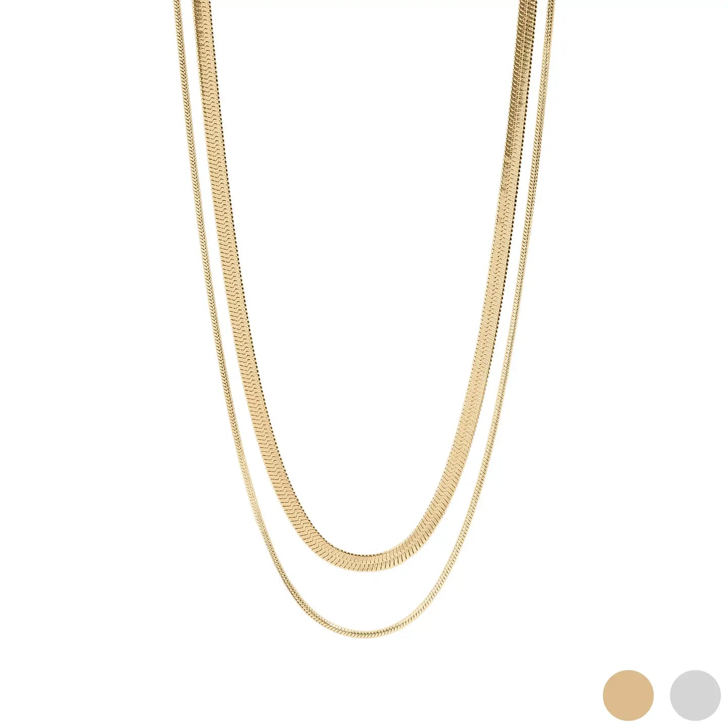 Cecilia Taylor 18K Gold Pvd Stainless Steel Herringbone and Snake Layered Chain Necklace