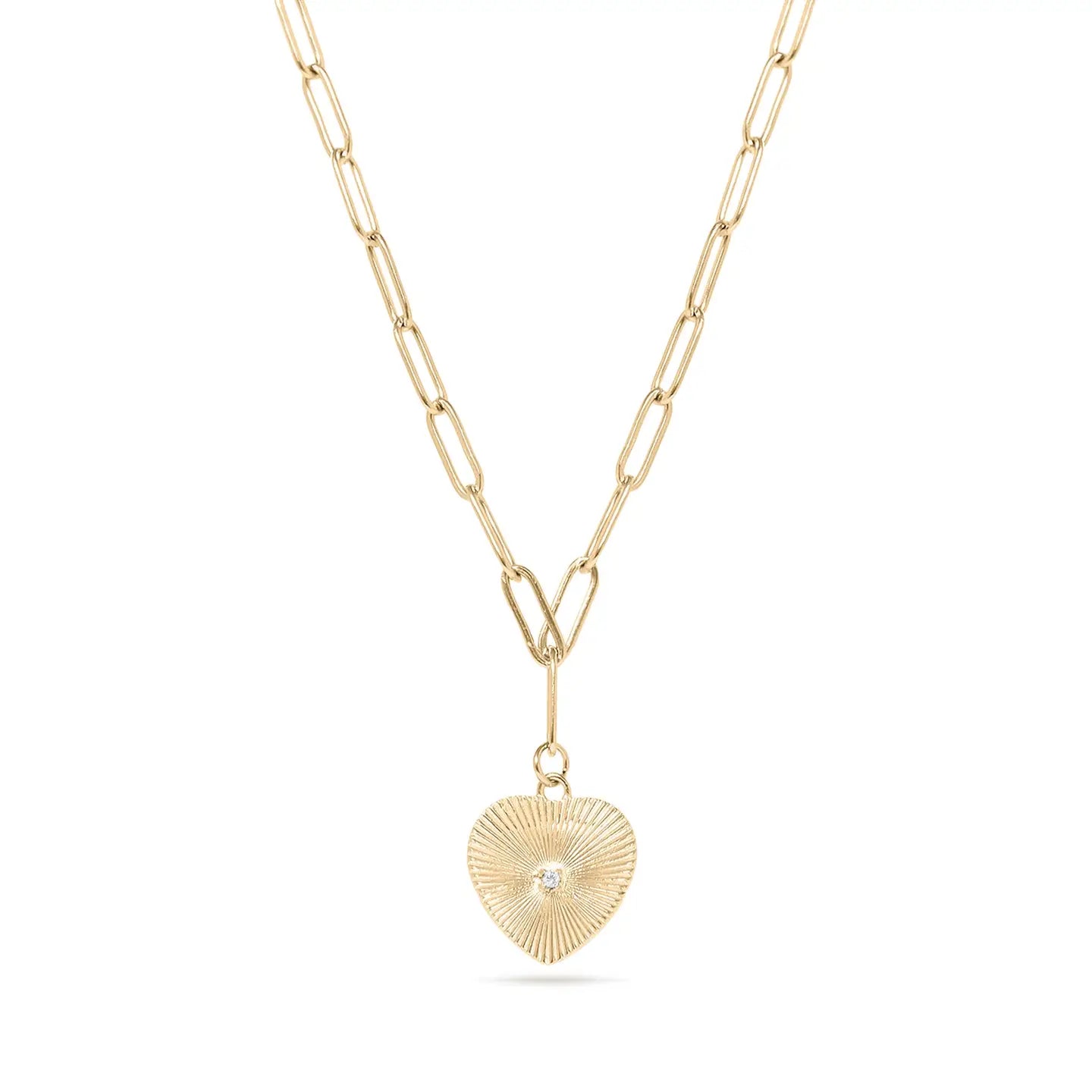 Cecilia Taylor 18K Gold Pvd Stainless Steel Sunburst Cz Heart Paperclip Pendant Necklace