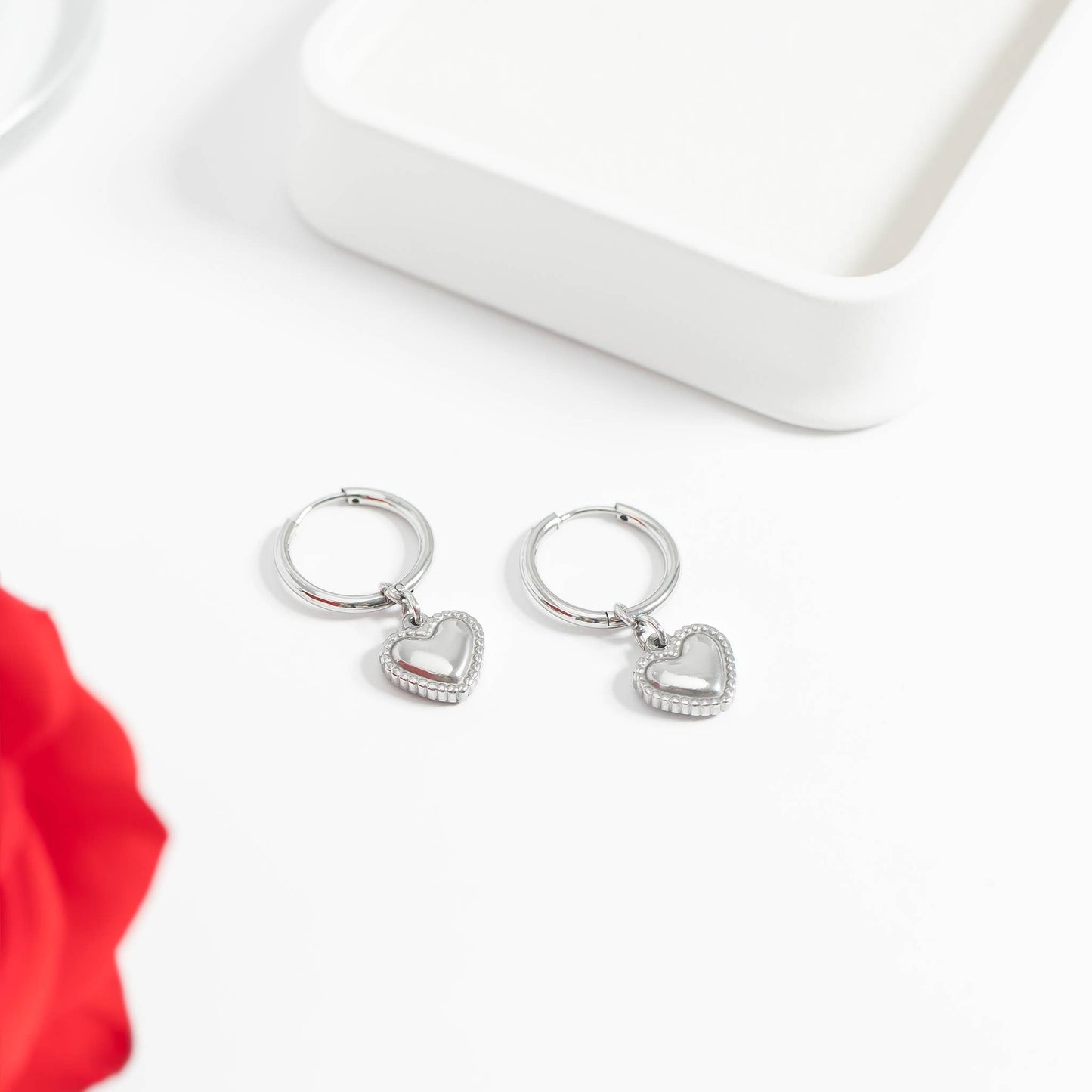 18K Gold PVD Stainless Steel Heart Pendant Hoop Earrings