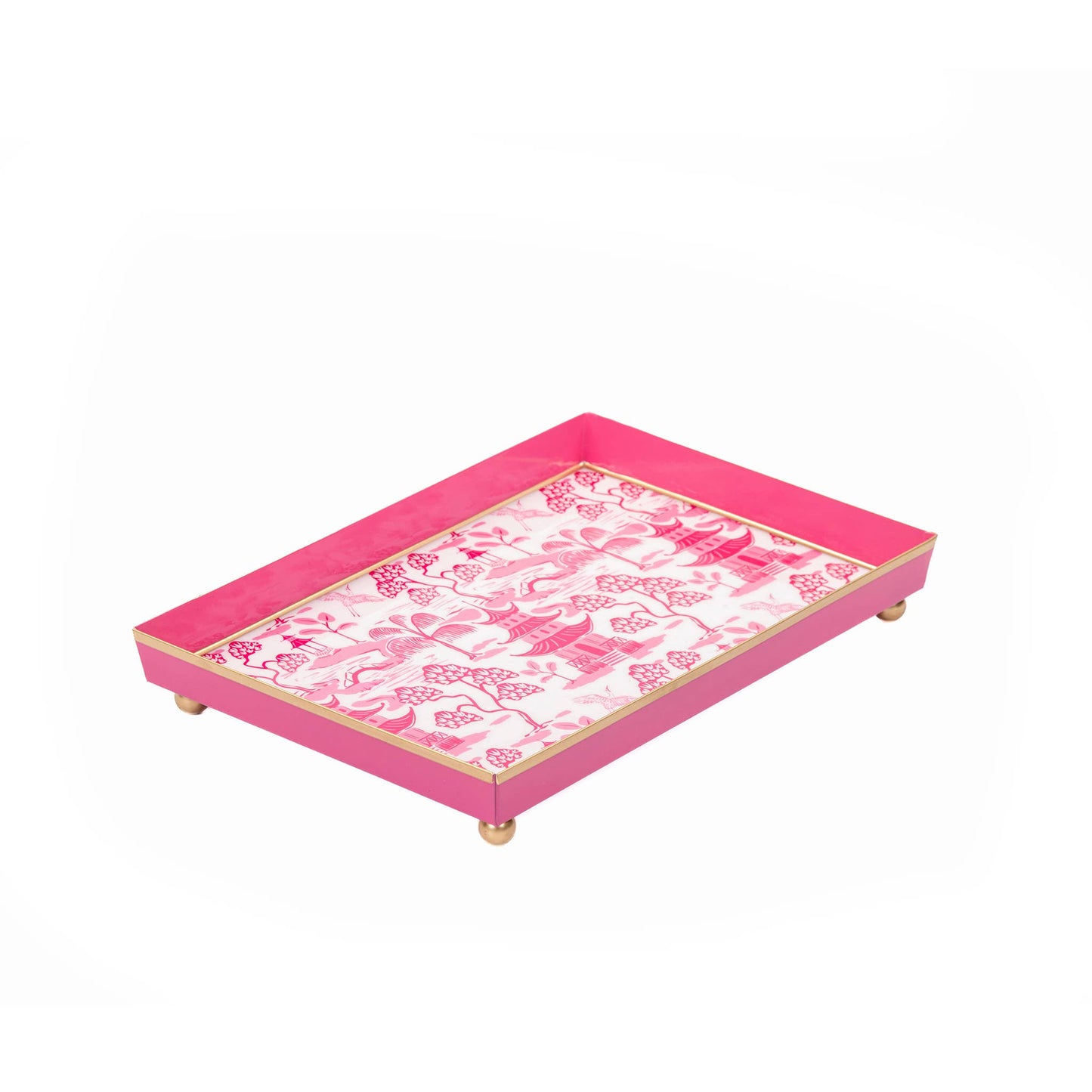 Kyoto Pagoda Enameled Oliver Tray 8x12 - White & Pink