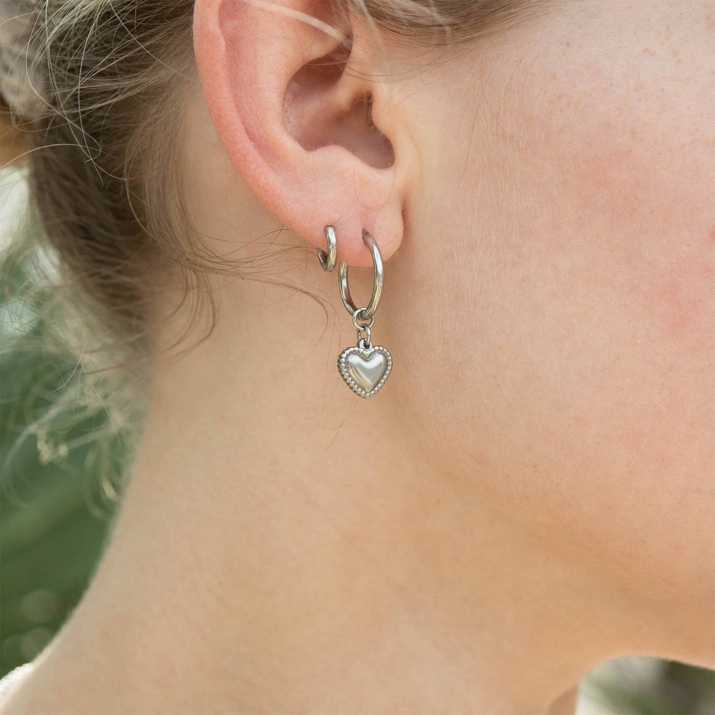 18K Gold PVD Stainless Steel Heart Pendant Hoop Earrings