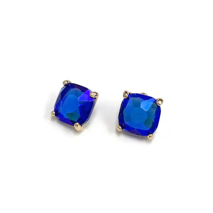 12mm Cushion Cut Square Crystal Glass Bead Stud Earrings - Royal Blue