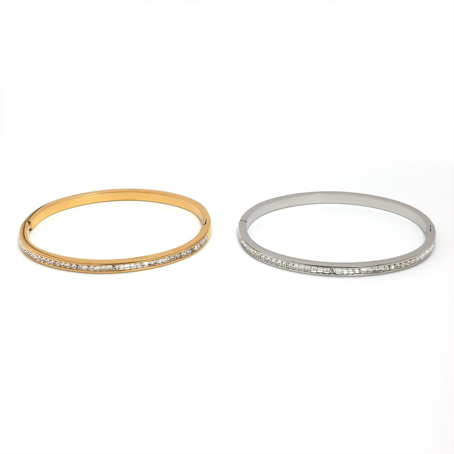 Gold or Silver Dainty Stainless Steel CZ Stacked Bangle Bracelet-00041 Bracelet-00042