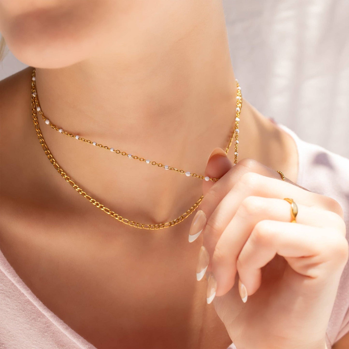18K Gold PVD Stainless Steel White Confetti Chain Necklace
