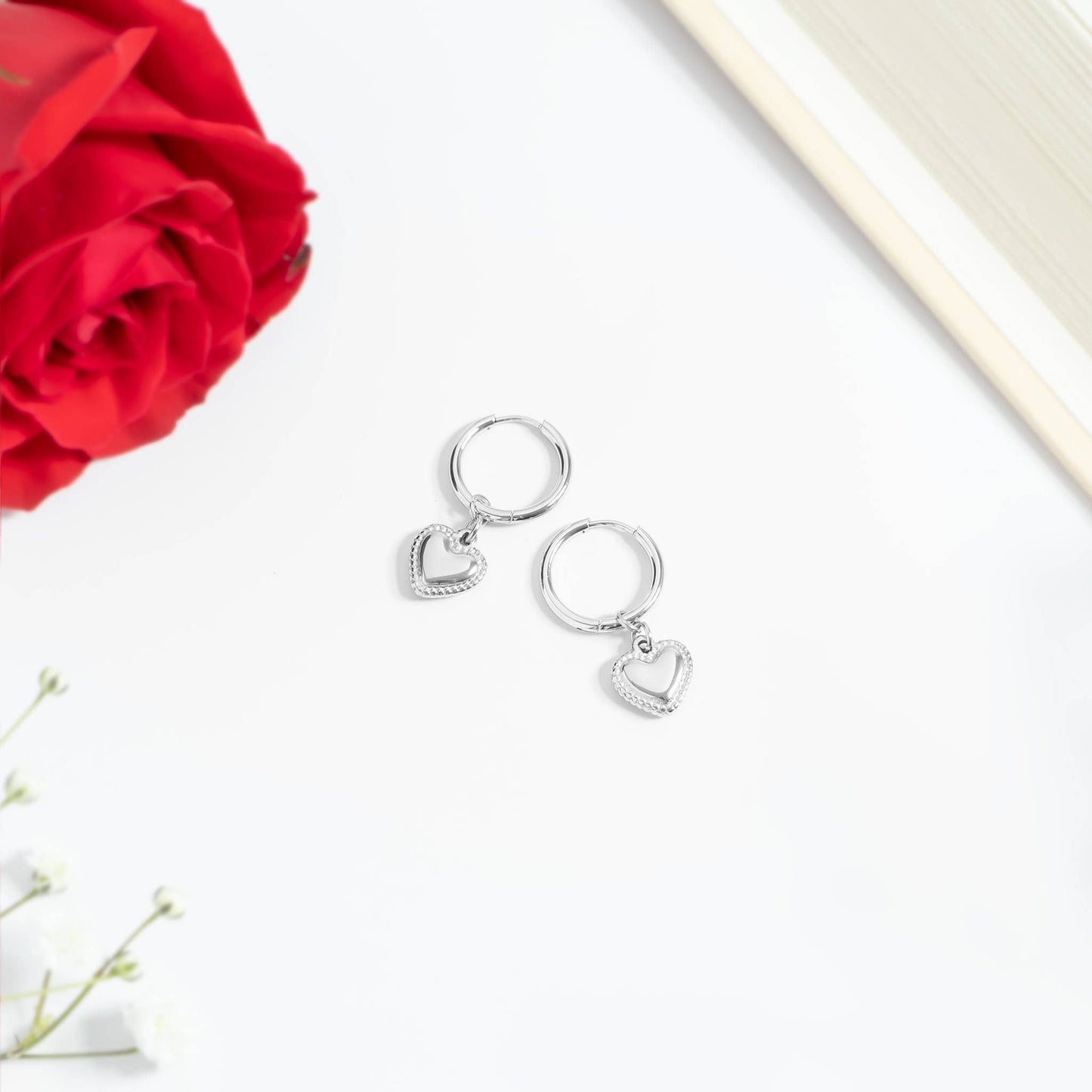 18K Gold PVD Stainless Steel Heart Pendant Hoop Earrings