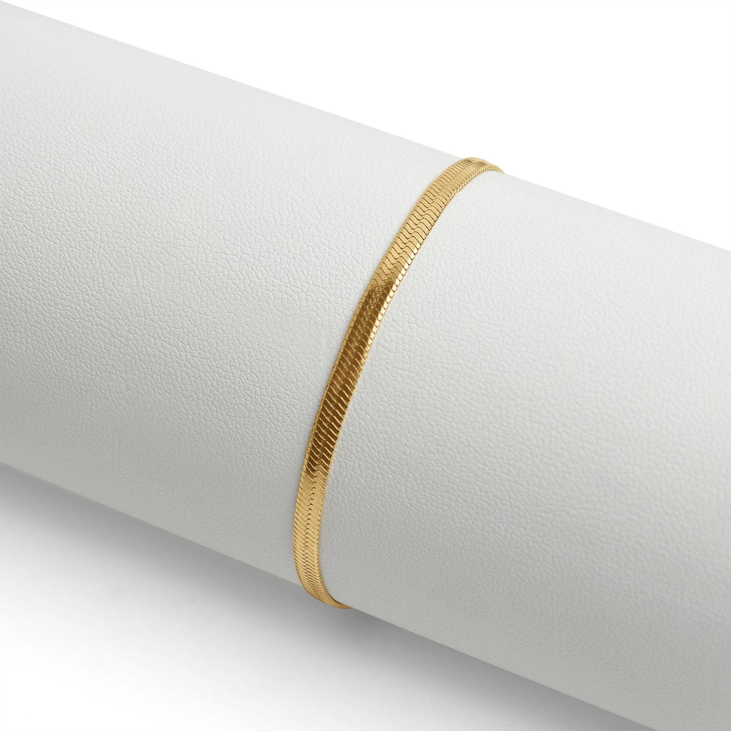 18K Gold Herringbone Chain Bracelet