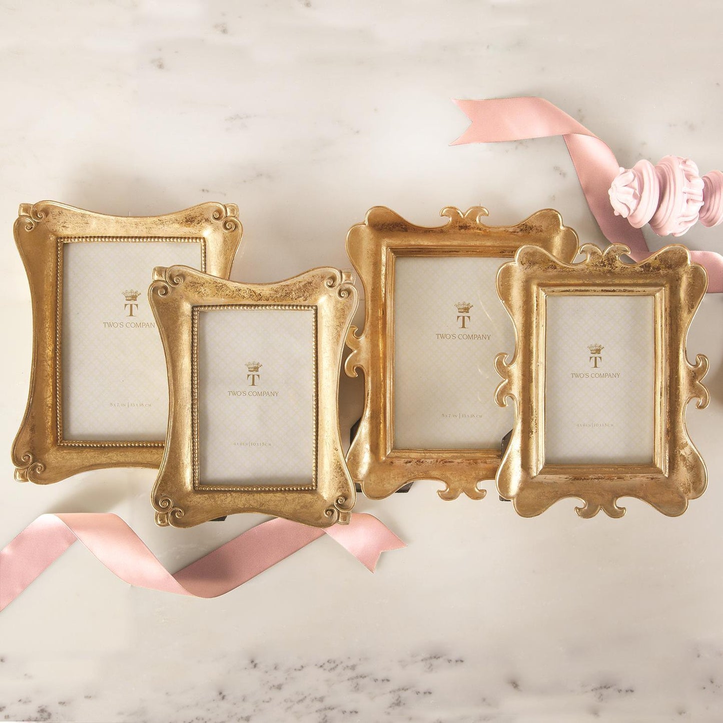 Two's Company Brocante Gold Leaf Photo Frame 4x6 (7" W x 9" H)