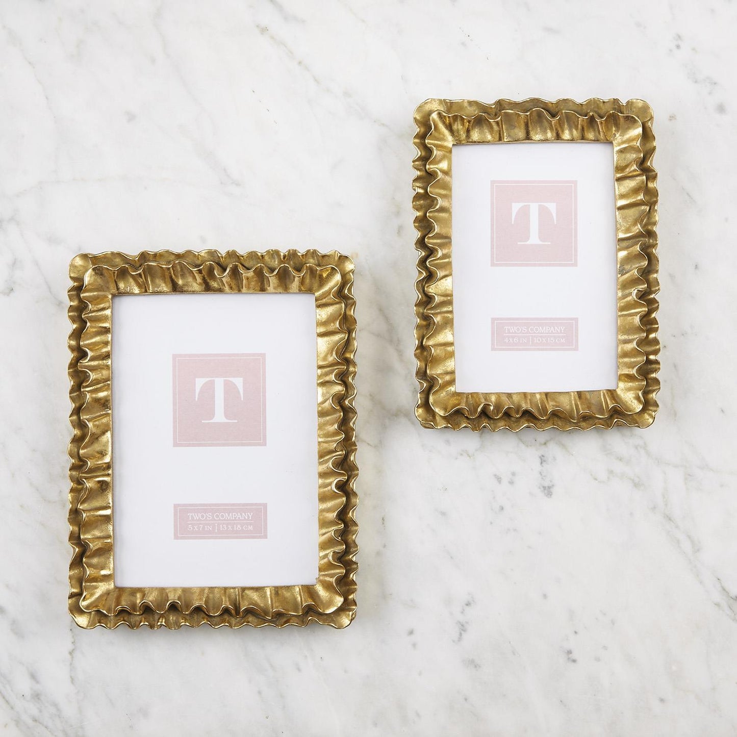 Two's Company Ruffle Gold Photo Frame 4x6 (5 1/2" W x 1" D x 7 1/2" H)