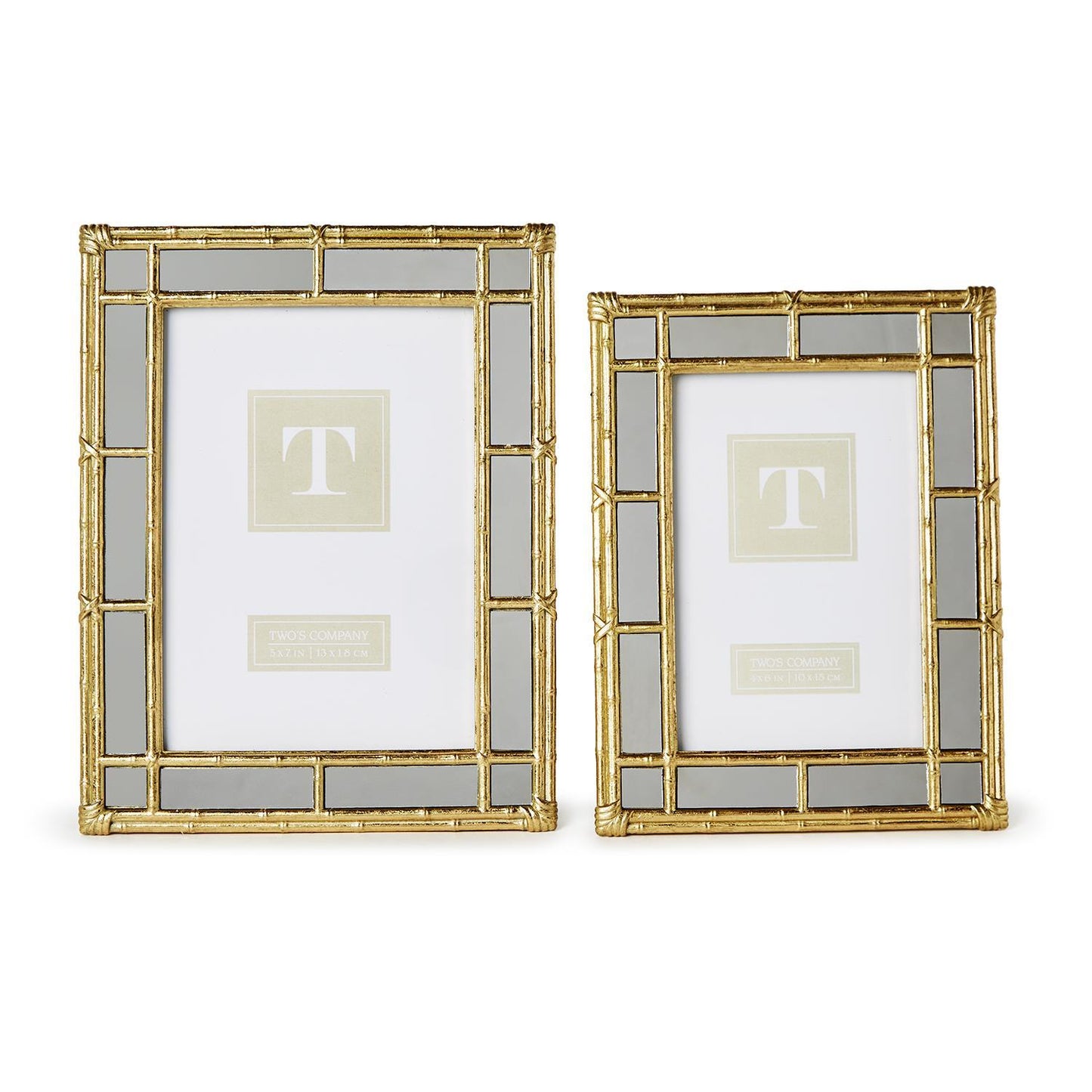 Two's Company Bamboo Design Mirror Edge 4x6 Photo Picture Frame 6 1/4" W x 3/4" D x 8 1/4" H