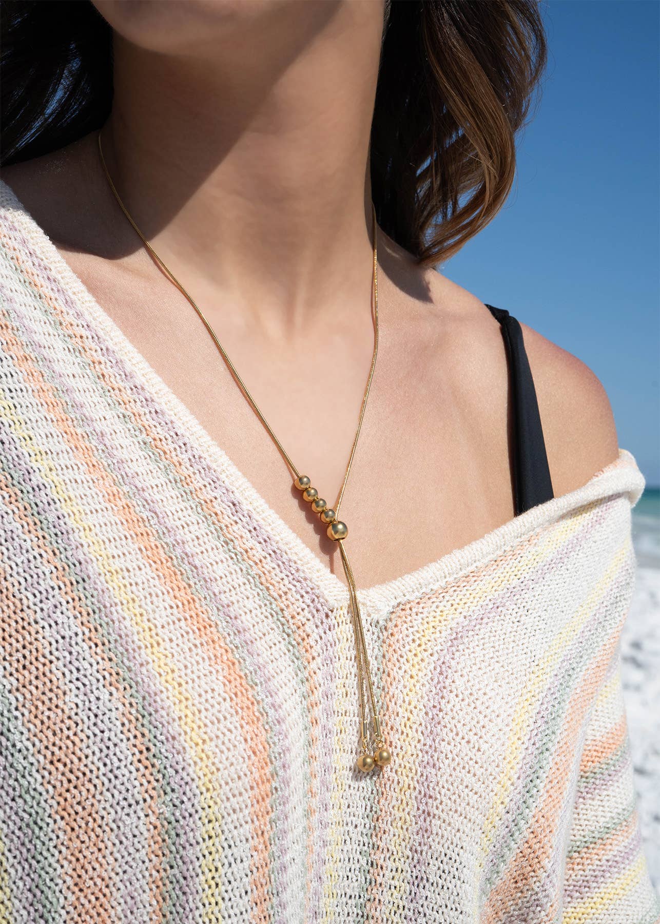18K Gold PVD Stainless Steel Adjustable Ball Charm Necklace