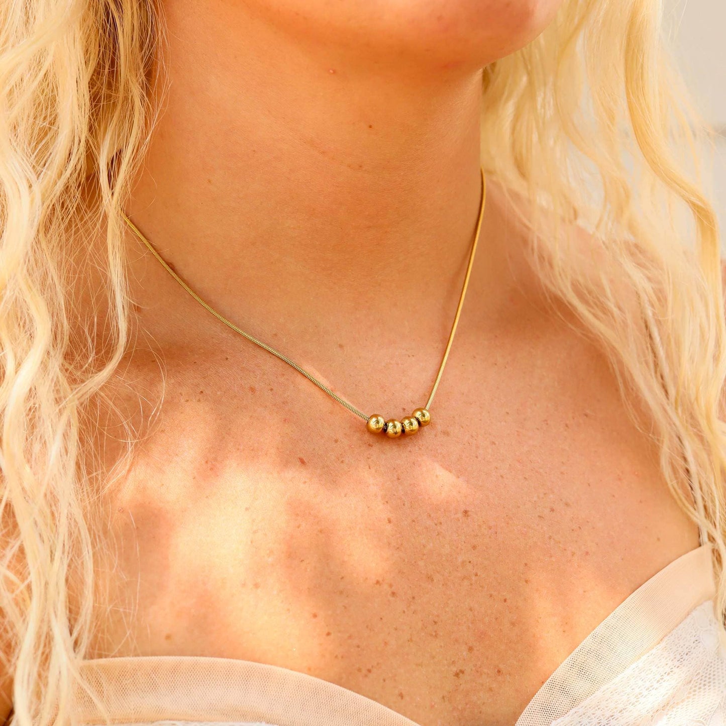 18K Gold PVD Stainless Steel Adjustable Ball Charm Necklace