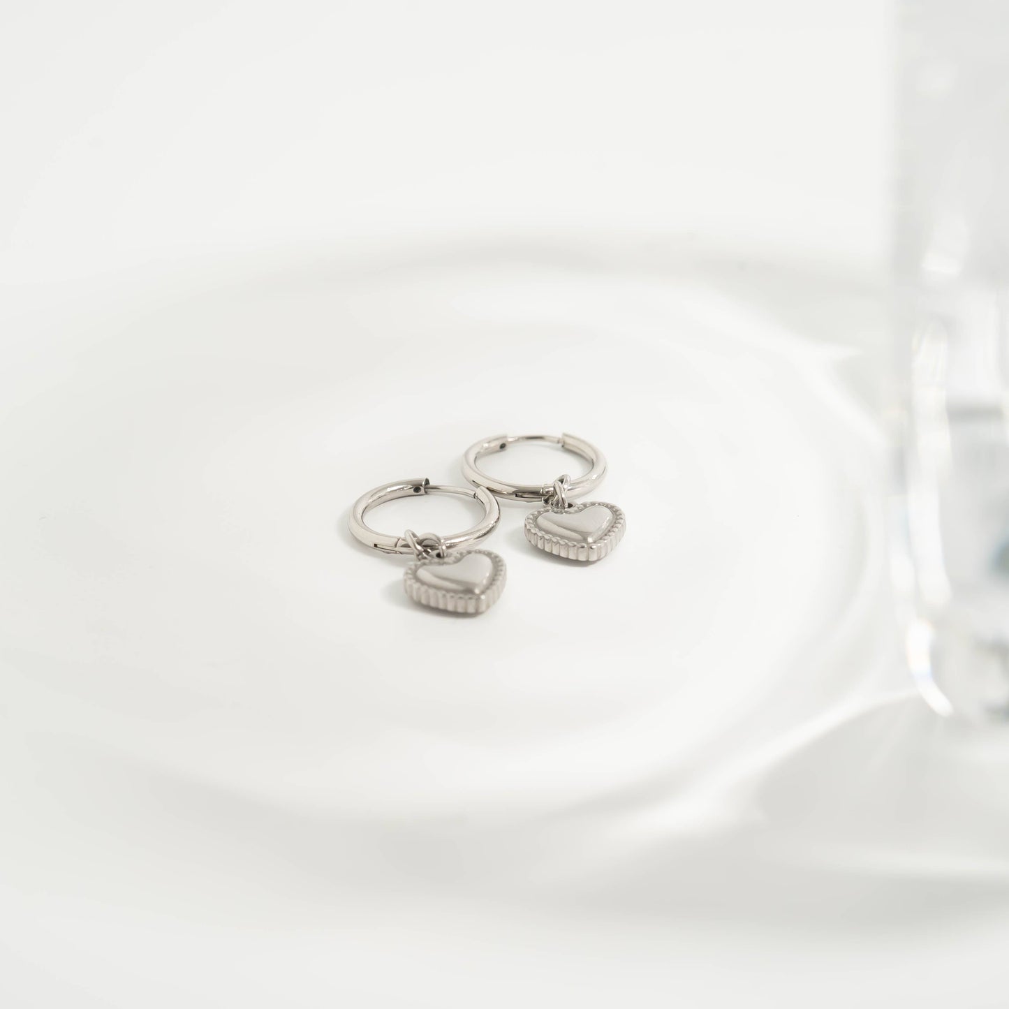 18K Gold PVD Stainless Steel Heart Pendant Hoop Earrings