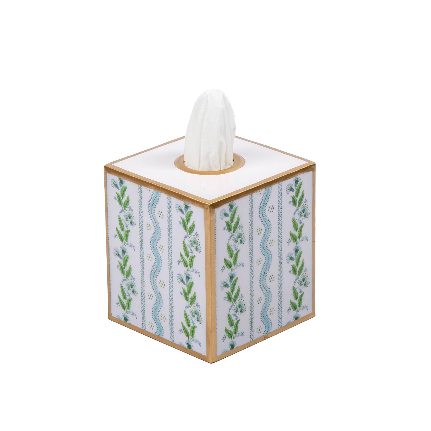 Emma Stripe Enameled Tissue Box Cover - Blue & Green
