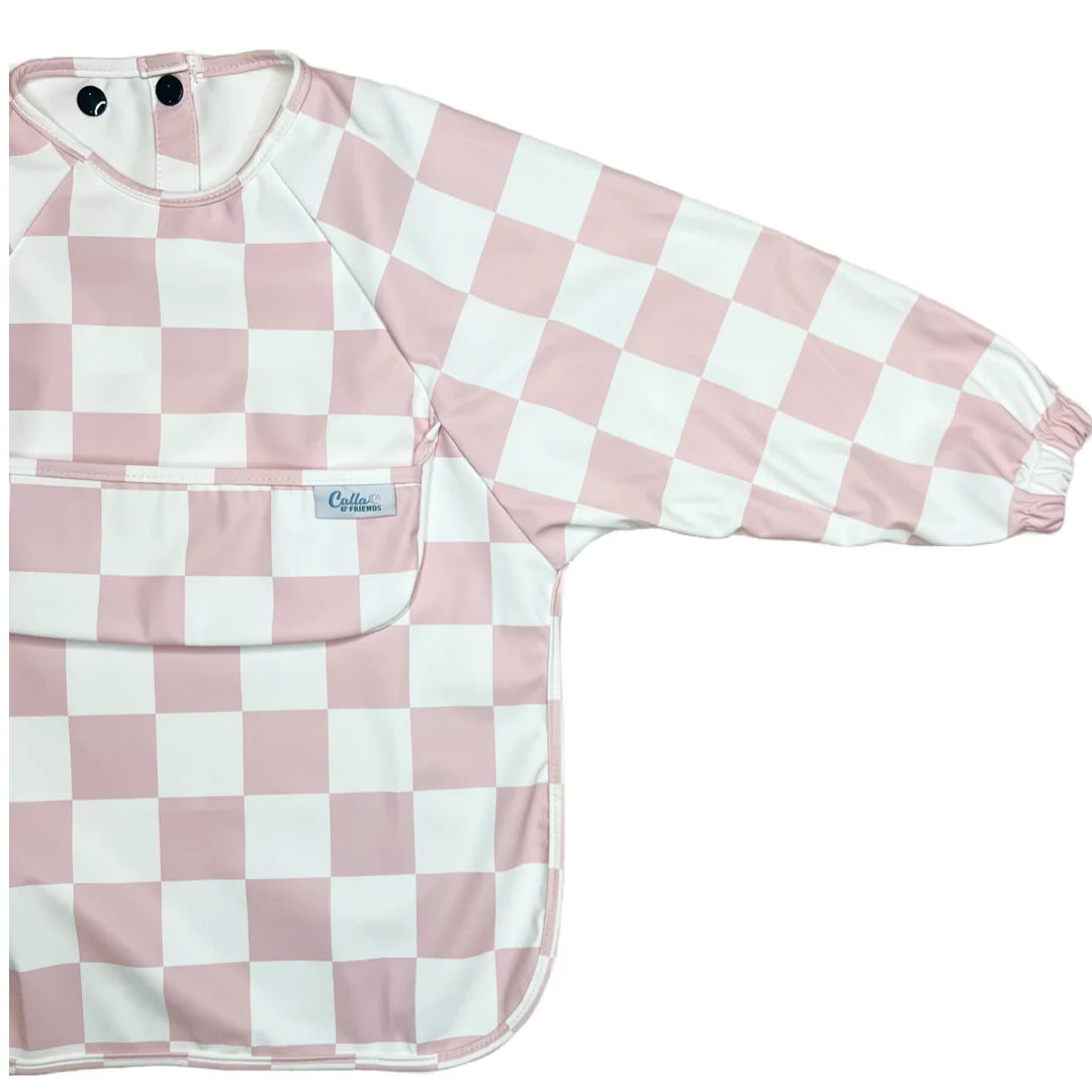 Calla Baby – Grayson Long Sleeve Bib – Checkered Pink