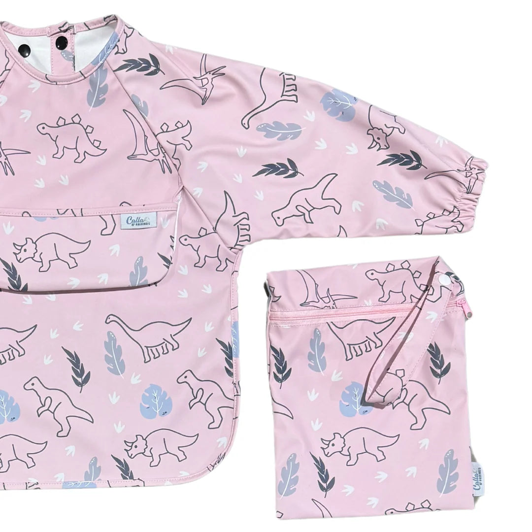 Calla Baby – Grayson Long Sleeve Bib – Dino Petal Pink