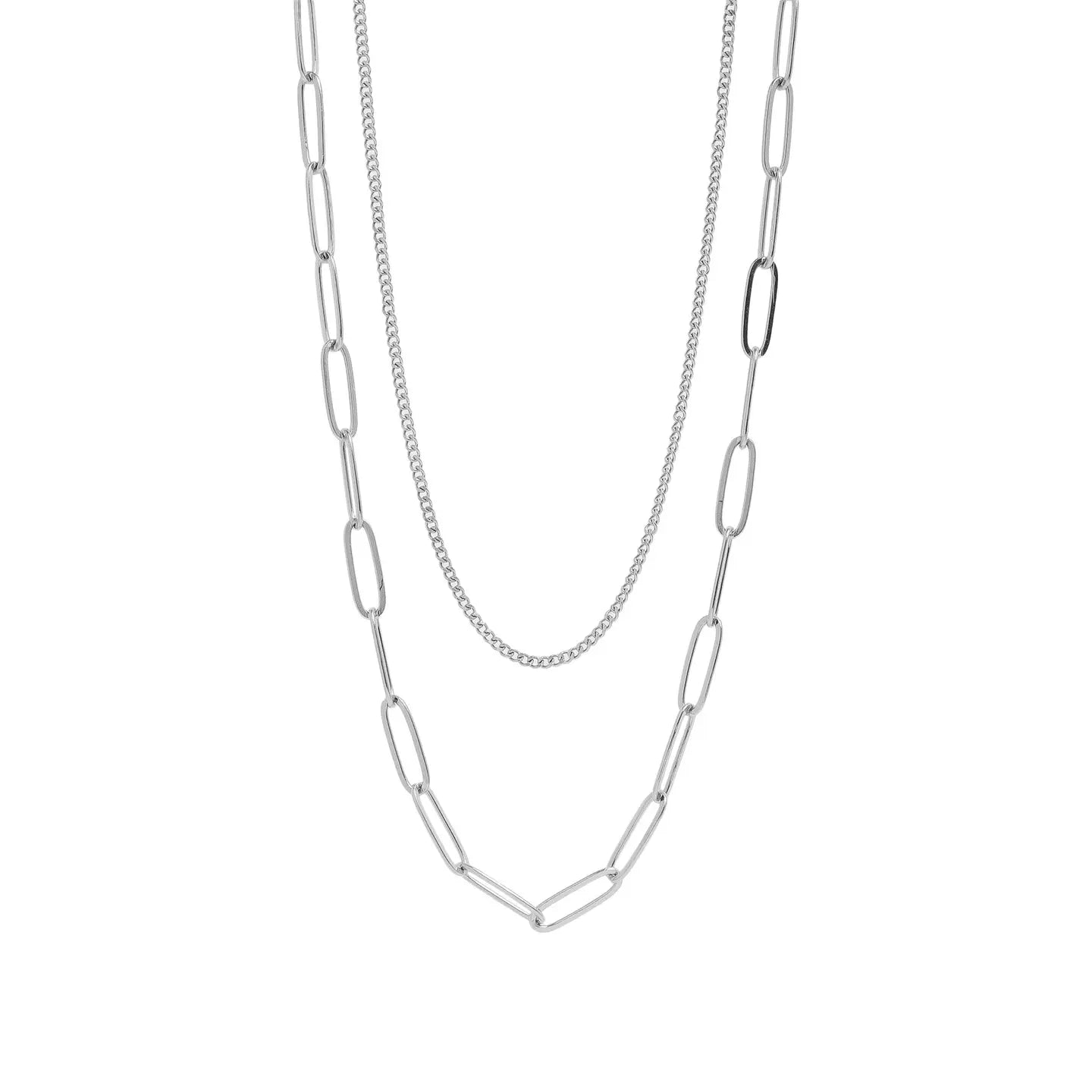 Cecilia Taylor Stainless Steel Dainty Curb and Paperclip Layered Chain Necklace