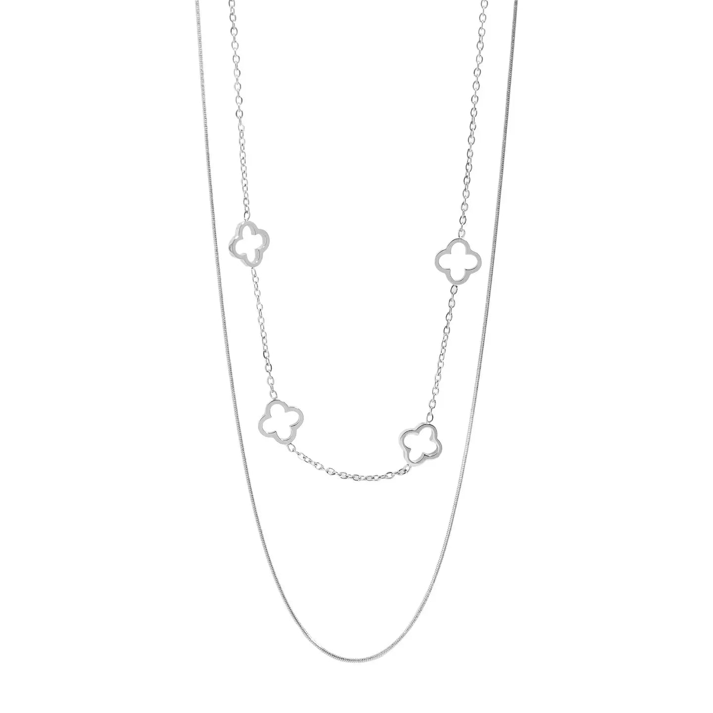 Cecilia Taylor Stainless Steel Layered Clover Charm Necklace