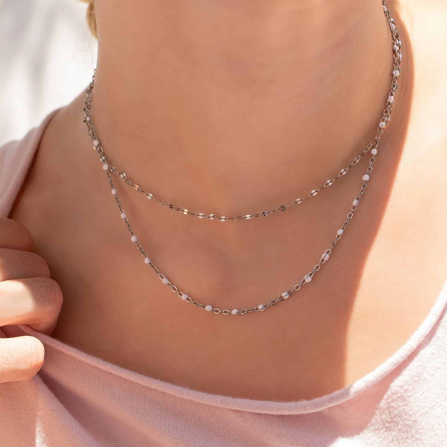 18K Gold PVD Stainless Steel White Confetti Chain Necklace