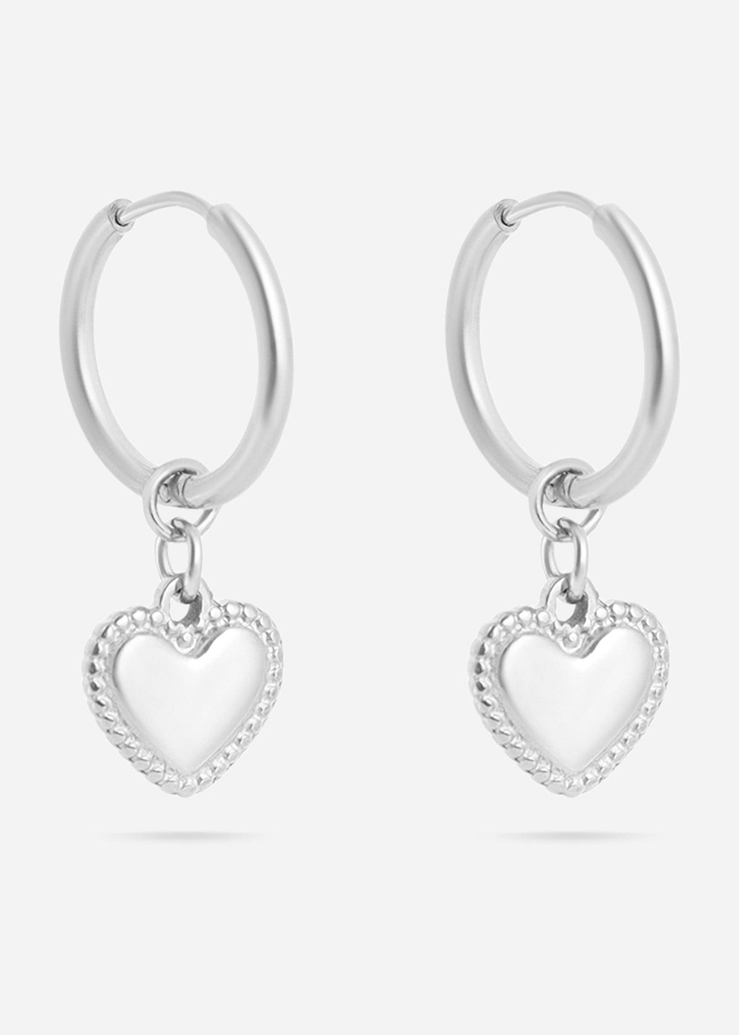 18K Gold PVD Stainless Steel Heart Pendant Hoop Earrings