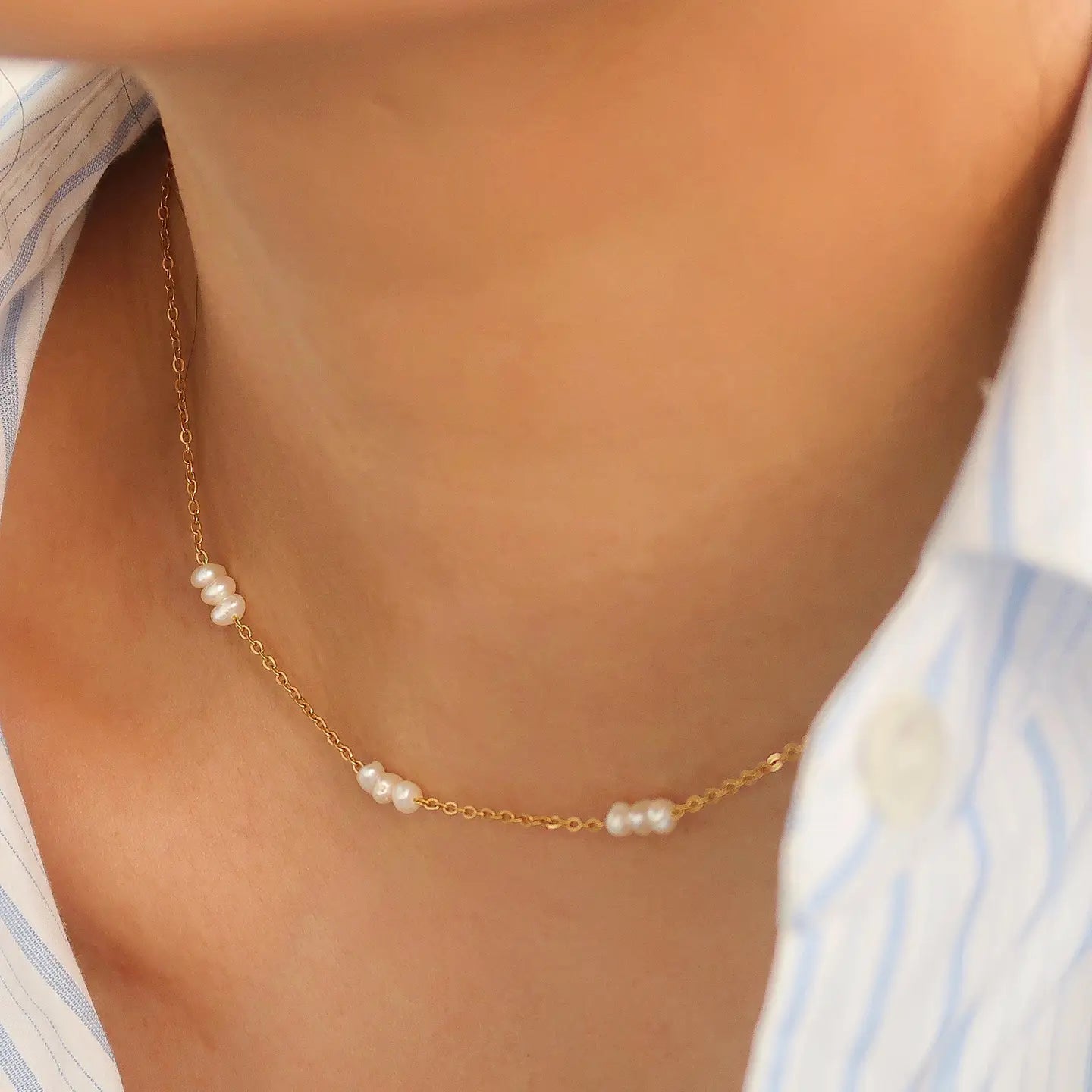 18K Non-Tarnish Petite Multi Pearl Choker