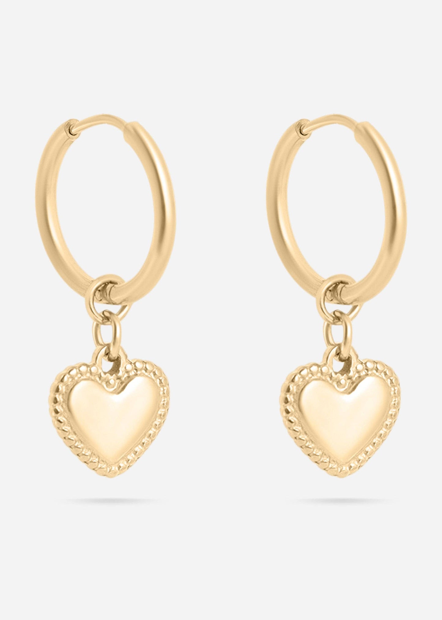 18K Gold PVD Stainless Steel Heart Pendant Hoop Earrings