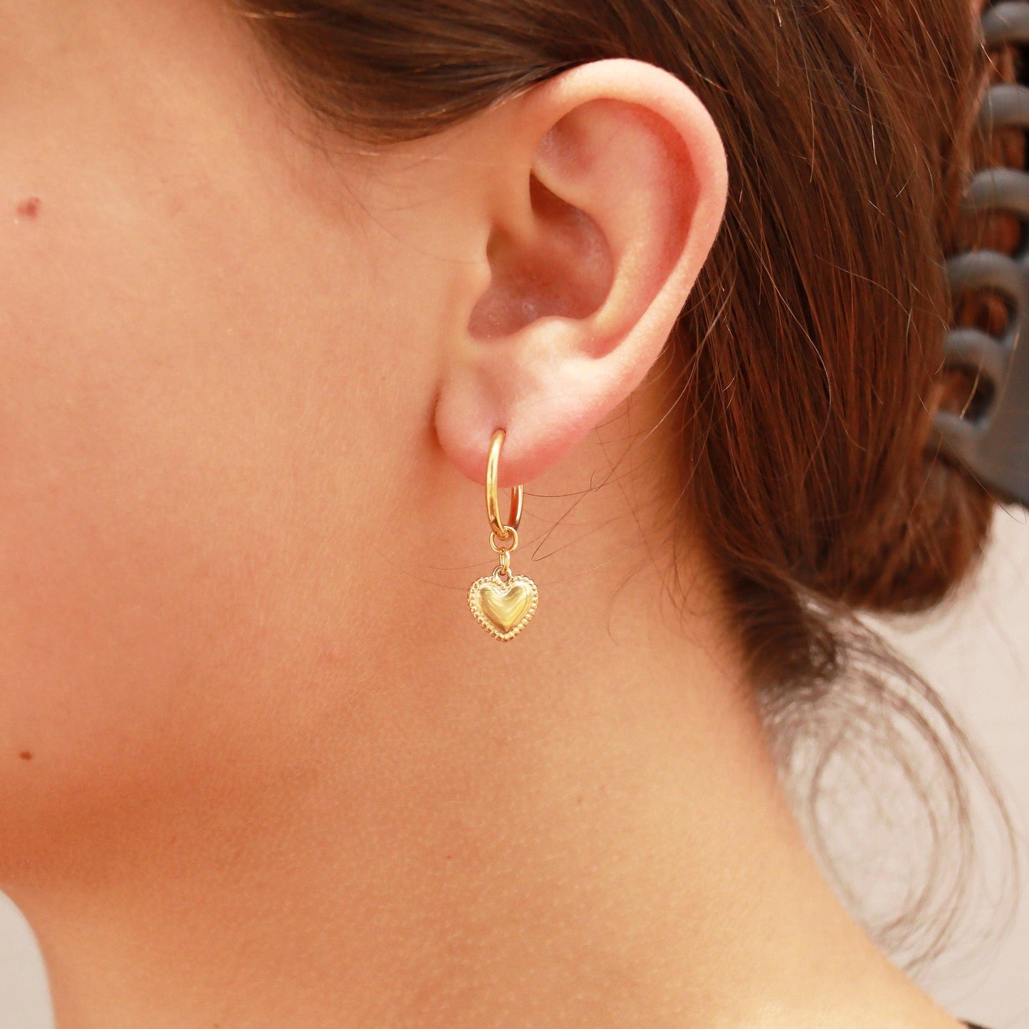 18K Gold PVD Stainless Steel Heart Pendant Hoop Earrings