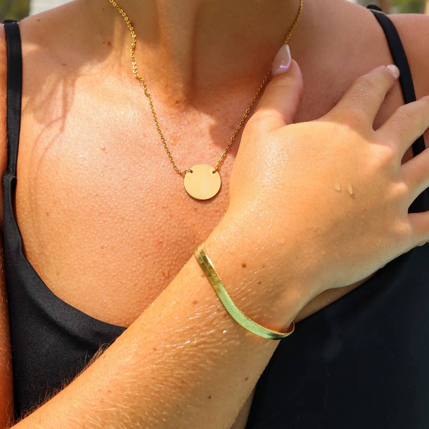 18K Gold Herringbone Chain Bracelet