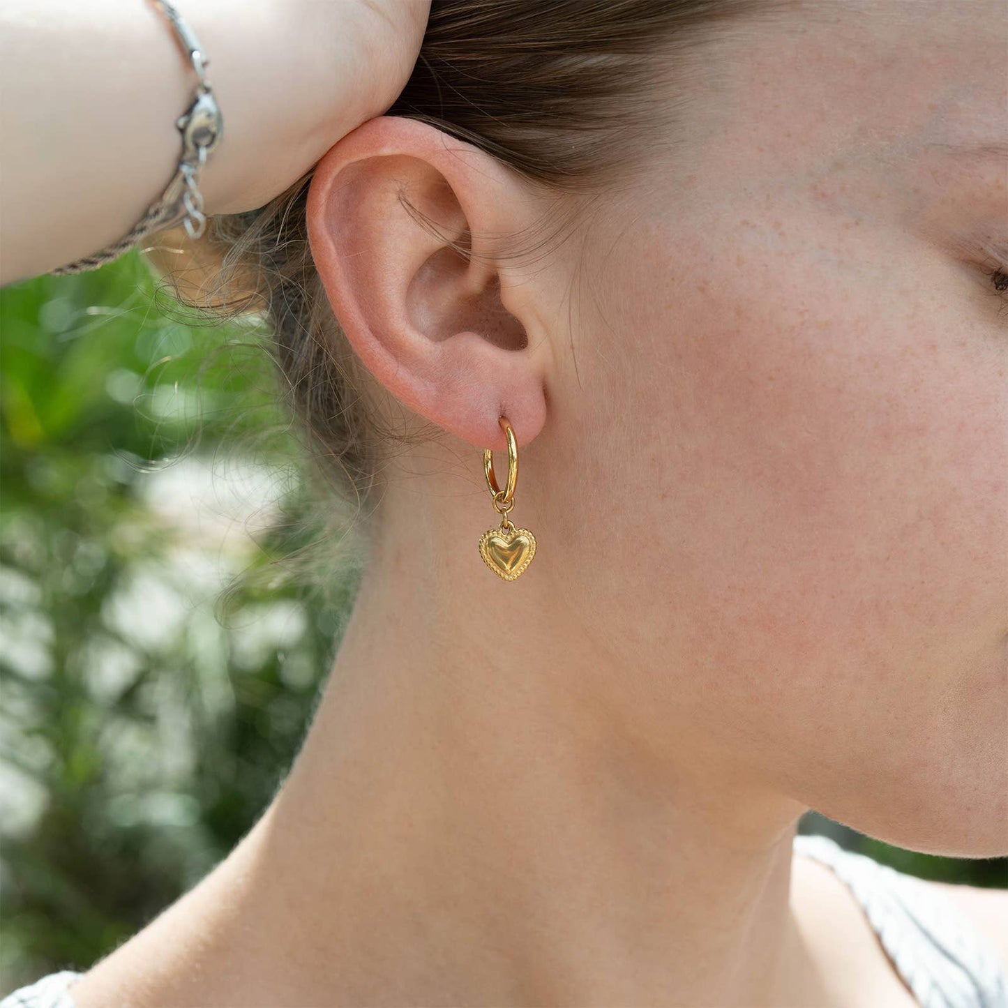 18K Gold PVD Stainless Steel Heart Pendant Hoop Earrings