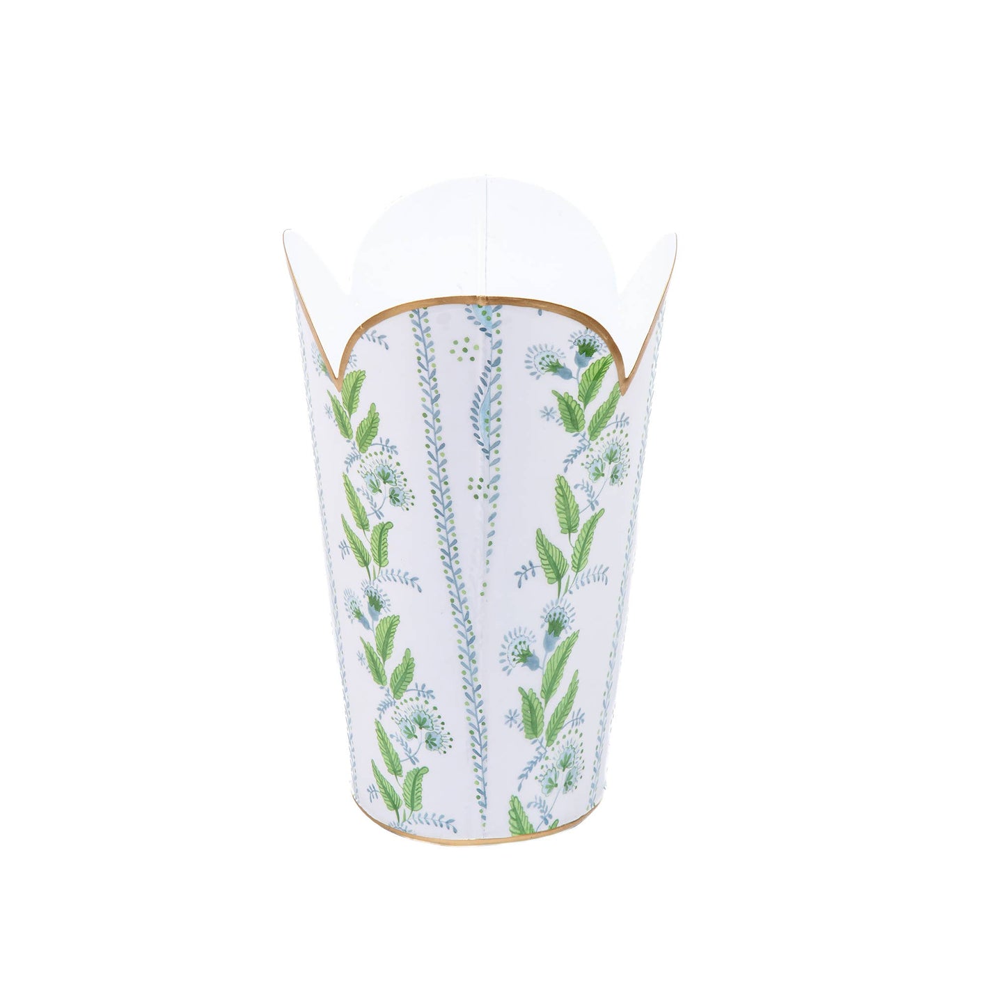 Emma Stripe Enameled Tulip Wastebasket - Blue & Green