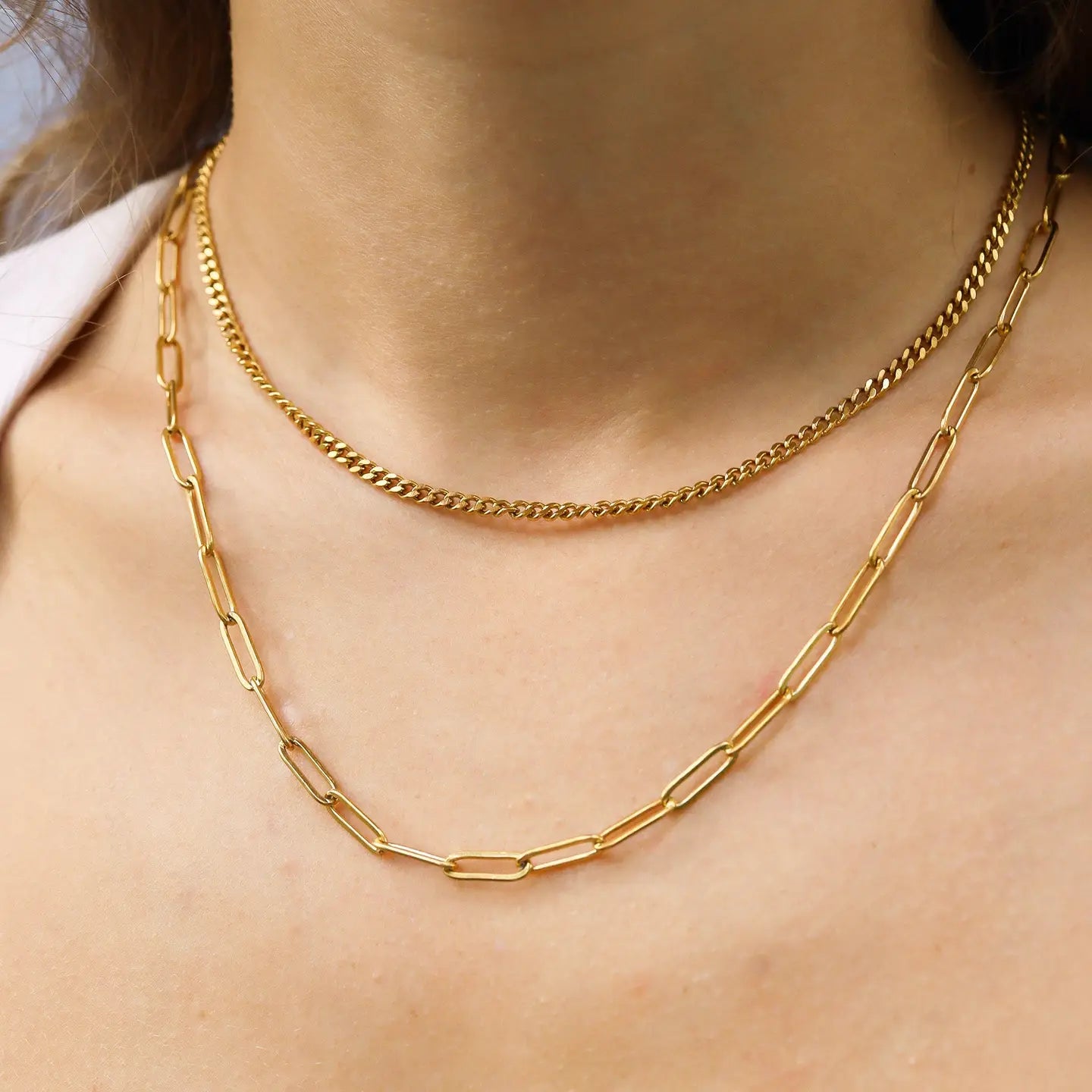 Cecilia Taylor 18K Gold Pvd Stainless Steel Curb and Paperclip Layered Chain Necklace