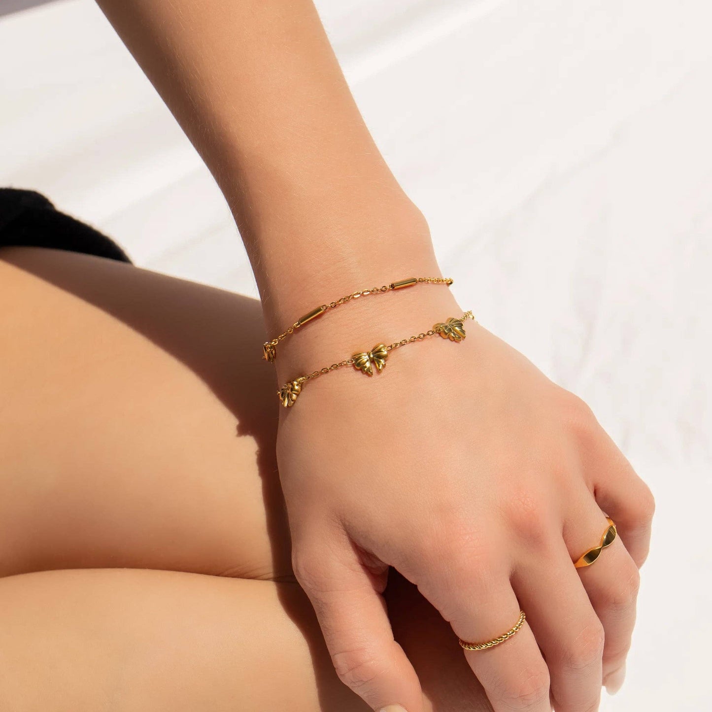 18K Gold PVD Stainless Steel Satellite Bar Chain Bracelet