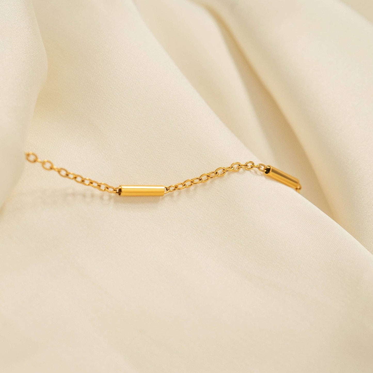 18K Gold PVD Stainless Steel Satellite Bar Chain Bracelet