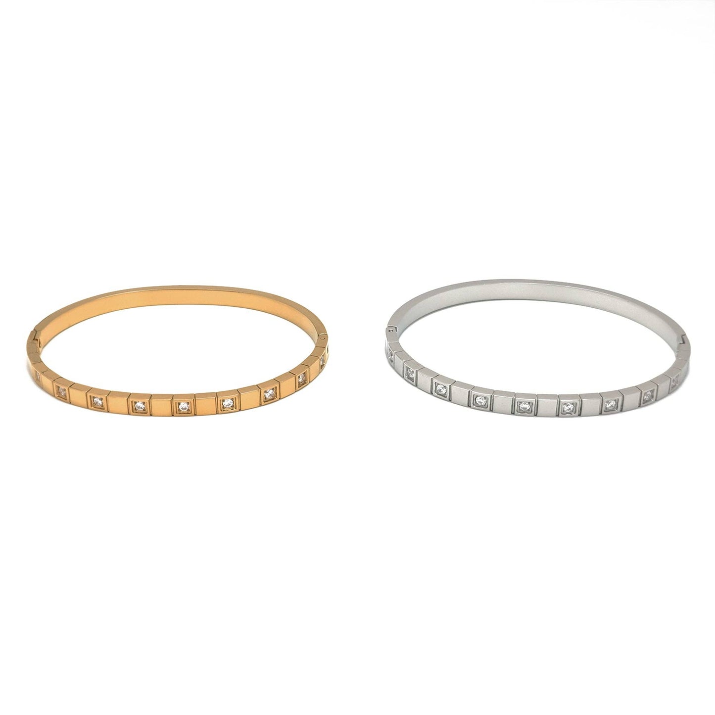 Gold or Silver Geometric Stainless Steel CZ Classic Bangle Bracelet-00051 Bracelet-00052