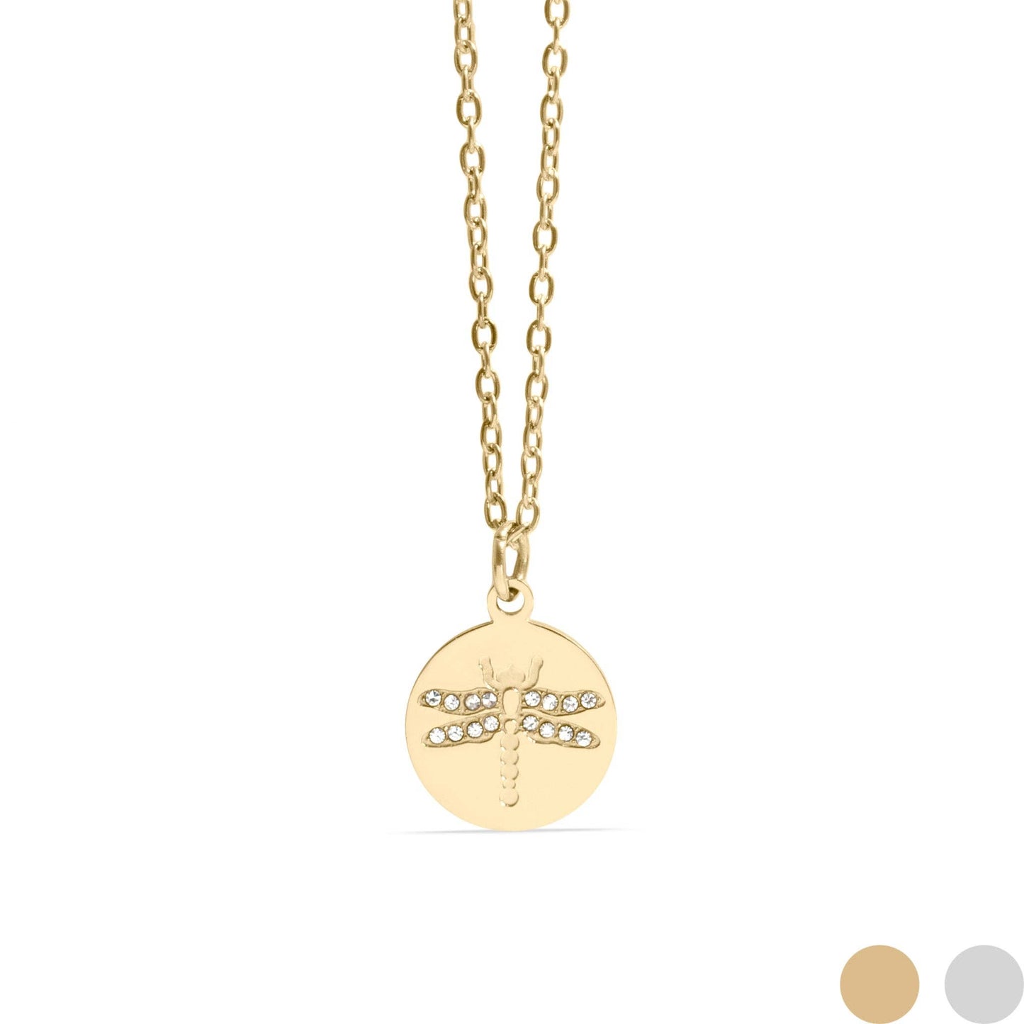 18K Gold PVD Stainless Steel CZ Dragonfly Pendant Necklace