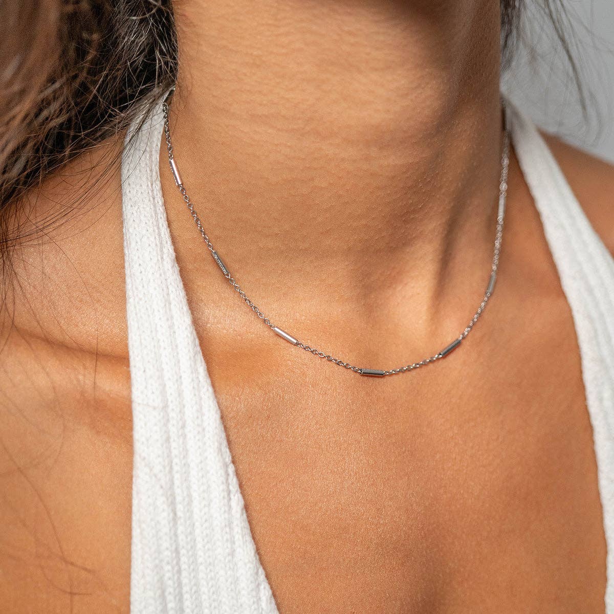 18K Gold PVD Stainless Steel Satellite Bar Chain Necklace