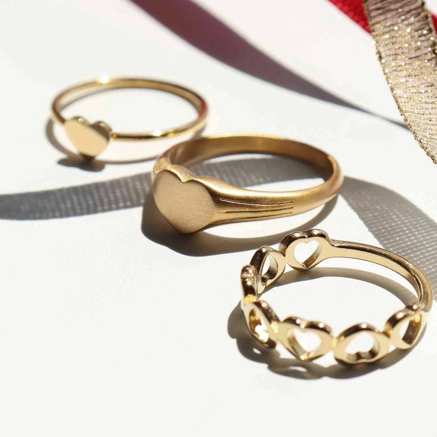 Stainless Steel PVD Coated Alternating Heart Stacking Ring