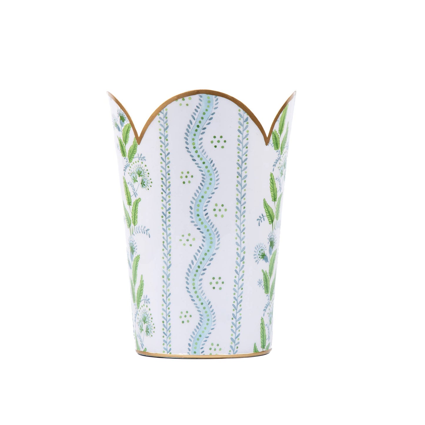 Emma Stripe Enameled Tulip Wastebasket - Blue & Green