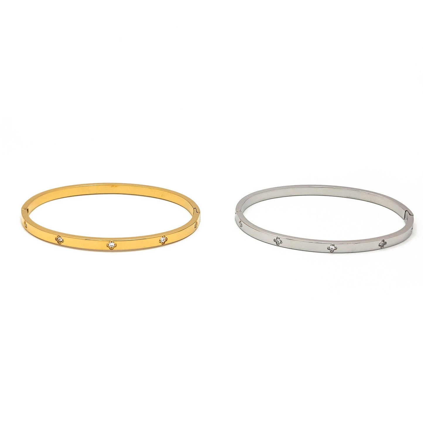 Gold or Silver Dainty Stainless Steel CZ Flower Bangle Bracelet-00019 Bracelet-00020