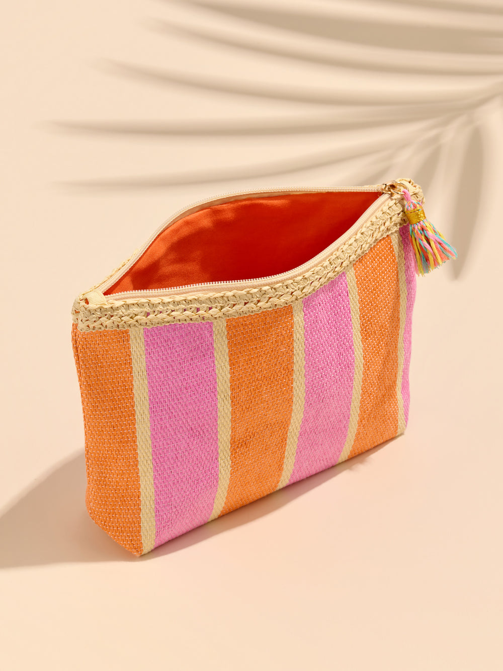 Shiraleah Dorian Pink & Orange Capri Zip Pouch Bag Design Measures L 10” x W 2.5” x H 6.75”