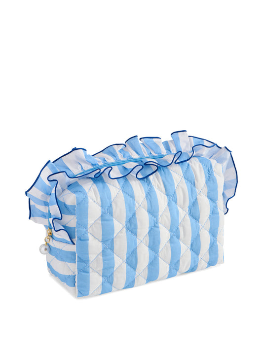 Shiraleah Light Blue Stripe Fancy Large Zip Pouch Ruffle Bag Measures L 9.5” x W 4” x H 6”