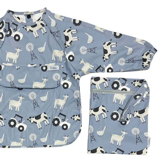 Calla Baby – Grayson Long Sleeve Bib – Farm Powder Blue