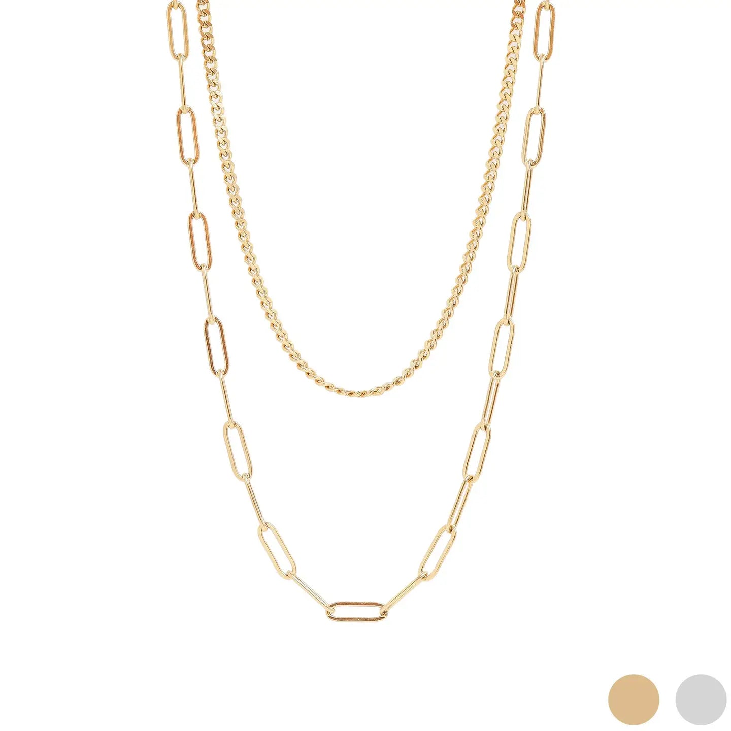 Cecilia Taylor 18K Gold Pvd Stainless Steel Curb and Paperclip Layered Chain Necklace