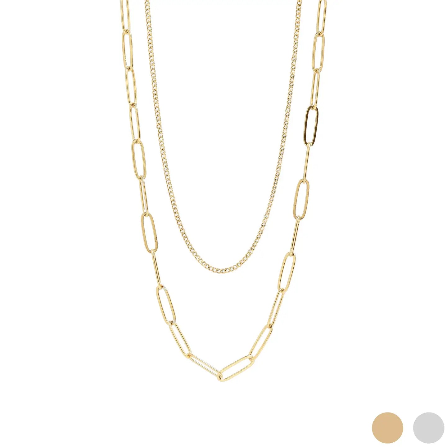 Cecilia Taylor 18K Gold Pvd Stainless Steel Dainty Curb and Paperclip Layered Chain Necklace