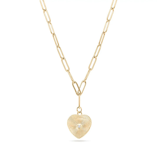 Cecilia Taylor 18K Gold Pvd Stainless Steel Sunburst Cz Heart Paperclip Pendant Necklace