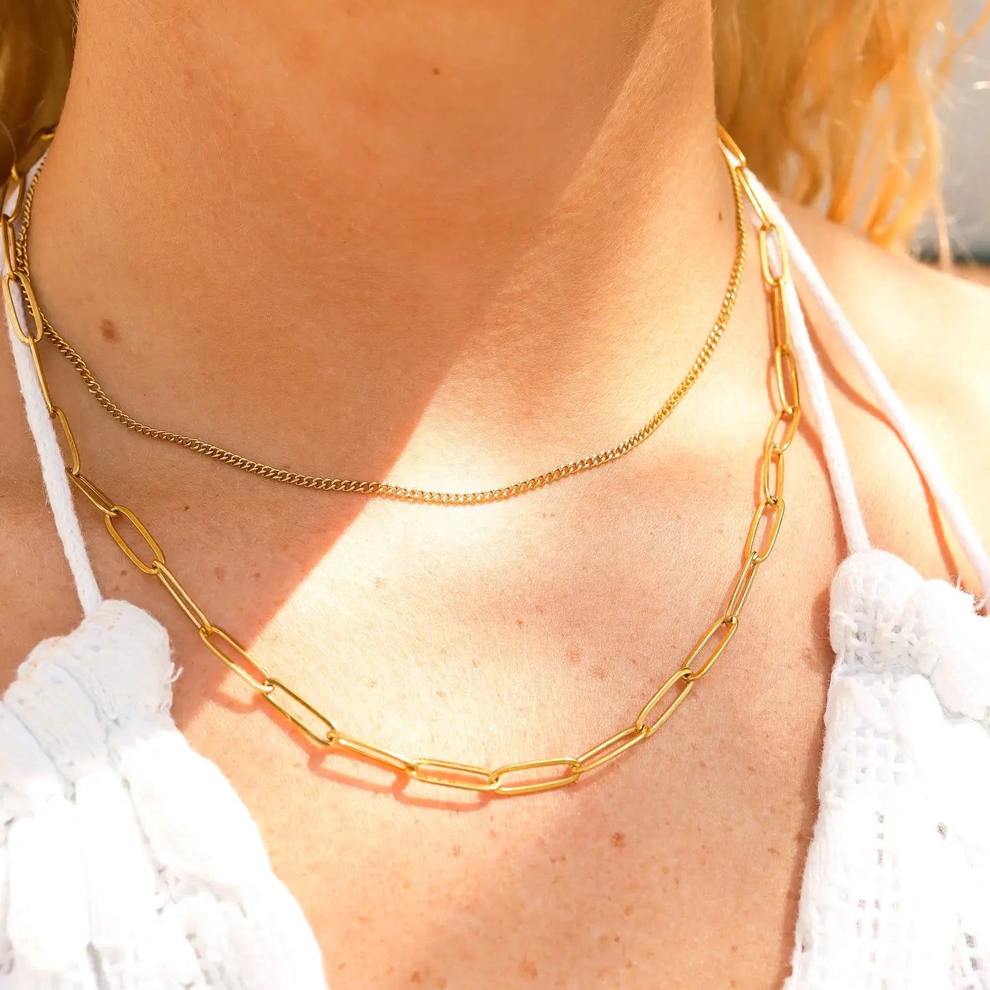 Cecilia Taylor 18K Gold Pvd Stainless Steel Dainty Curb and Paperclip Layered Chain Necklace