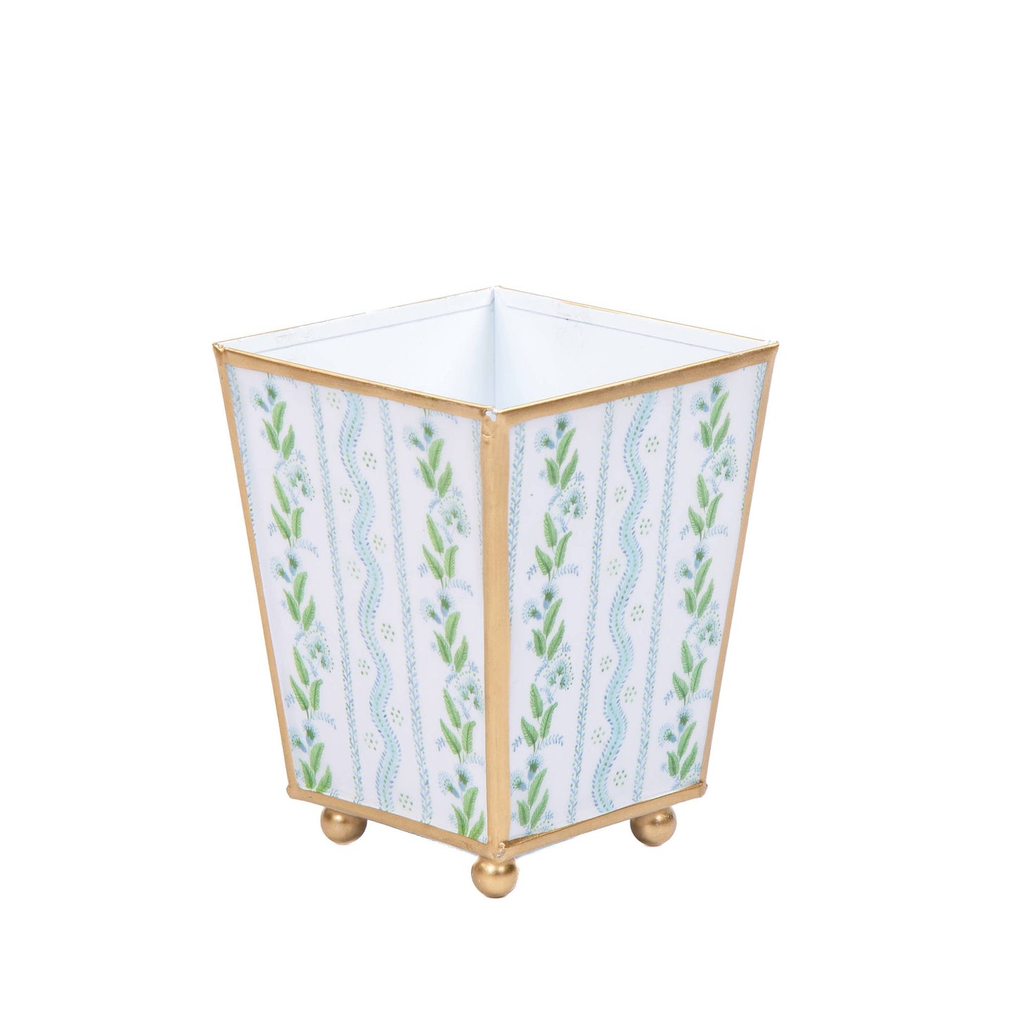 Emma Stripe Enameled Square Cachepot Planter - Blue & Green